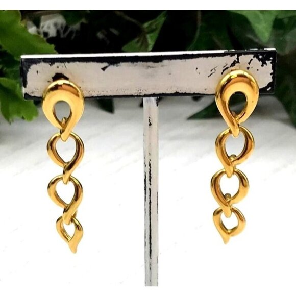 Vintage Napier Gold Dangling Chain Link Earrings With Polished Finish - Picture 1 of 5